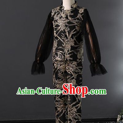 Children Modern Dance Costume Compere Halloween Catwalks Black Suits for Kids