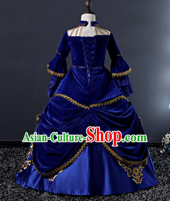 Children Modern Dance Costume Court Dance Compere Royalblue Full Dress for Girls Kids
