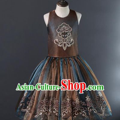Children Modern Dance Costume Court Dance Compere Bubble Full Dress for Girls Kids