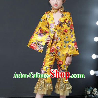 Children Modern Dance Costume Stage Performance Compere Yellow Suits for Girls Kids