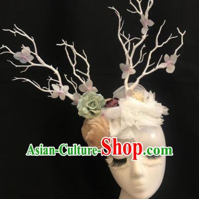 Top Halloween Stage Show Hair Accessories Brazilian Carnival Catwalks White Branch Peony Headdress for Women