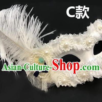 Top Halloween Cosplay Fancy Dress Ball White Feather Lace Masks Brazilian Carnival Catwalks Face Mask for Women
