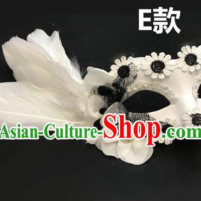 Top Halloween Cosplay Fancy Dress Ball White Feather Masks Brazilian Carnival Catwalks Face Mask for Women