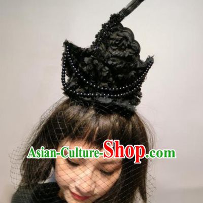 Top Halloween Stage Show Hair Accessories Brazilian Carnival Catwalks Black Flowers Swan Headdress for Women