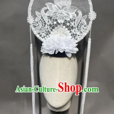 Top Chinese Stage Show White Lace Hair Accessories Halloween Carnival Fancy Dress Ball Headdress for Women