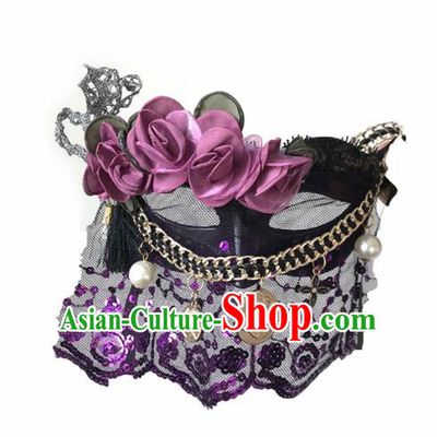 Top Fancy Dress Ball Purple Flowers Masks Brazilian Carnival Halloween Cosplay Face Mask for Women