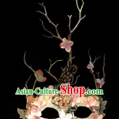 Top Halloween Cosplay Pink Flowers Branch Masks Brazilian Carnival Catwalks Fancy Dress Ball Face Mask for Women