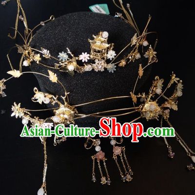 Top Chinese Traditional Wedding Hair Accessories Classical Golden Phoenix Coronet Hairpins Headdress for Women