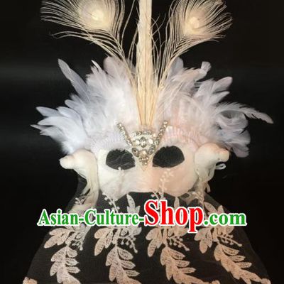 Top Fancy Dress Ball White Feather Lace Masks Brazilian Carnival Halloween Cosplay Face Mask for Women