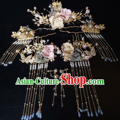 Top Chinese Traditional Hair Accessories Classical Wedding Hairpins Tassel Hair Combs Headdress for Women