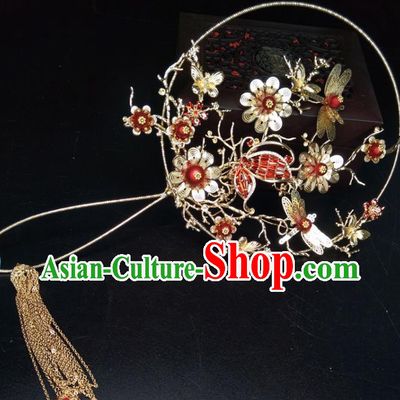 Chinese Traditional Wedding Accessories Classical Bride Butterfly Flowers Palace Fans for Women