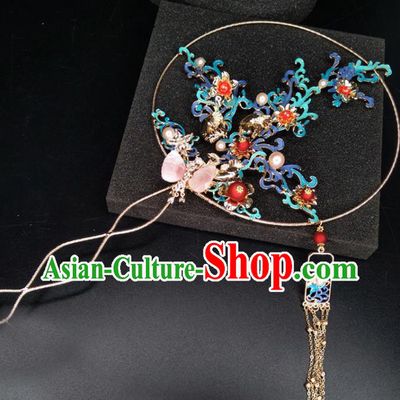 Chinese Traditional Wedding Accessories Classical Bride Cloisonne Palace Fans for Women