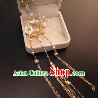 Top Chinese Traditional Hair Accessories Ancient Classical Crane Tassel Step Shake Palace Hairpins for Women