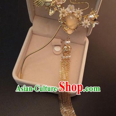 Top Chinese Traditional Hair Accessories Ancient Classical Crane Tassel Palace Hairpins for Women