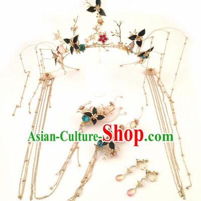 Top Chinese Ancient Traditional Wedding Hair Accessories Tassel Phoenix Coronet Hairpins Complete Set for Women