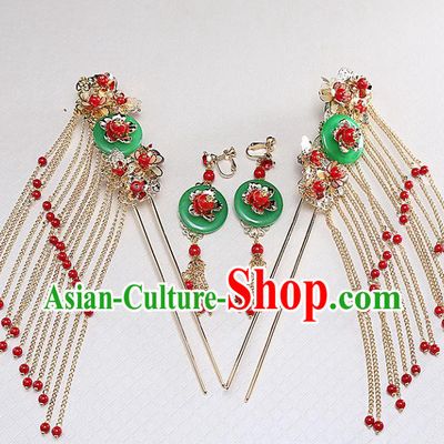 Top Chinese Traditional Hair Accessories Ancient Classical Tassel Step Shake Palace Jade Hairpins for Women
