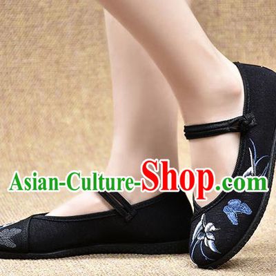 Chinese Shoes Wedding Shoes Traditional Embroidered Birds Butterfly Shoes Bride Black Shoes for Women