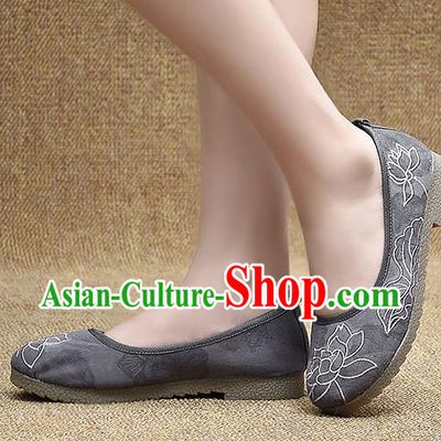 Chinese Shoes Wedding Shoes Traditional Embroidered Lotus Shoes Bride Grey Shoes for Women