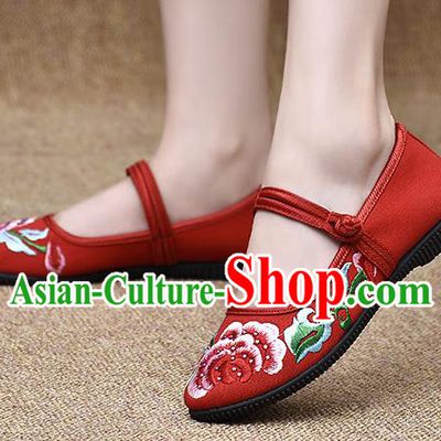 Chinese Shoes Wedding Shoes Traditional Embroidered Peony Shoes Bride Red Shoes for Women