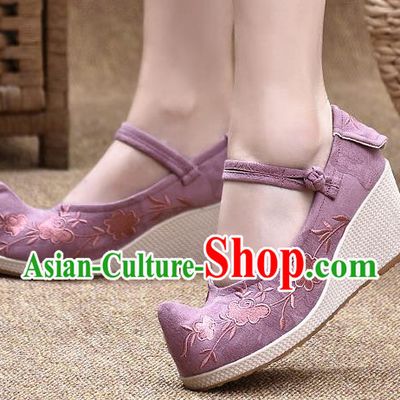 Chinese Shoes Wedding Shoes Traditional Embroidered Shoes Purple High Heeled Shoes for Women