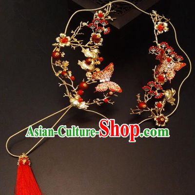 Chinese Traditional Wedding Accessories Classical Bride Crystal Butterfly Palace Fan for Women