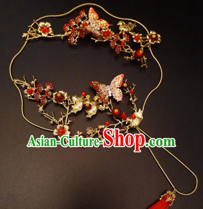 Chinese Traditional Wedding Accessories Classical Bride Crystal Butterfly Palace Fan for Women Chinese Traditional Wedding Accessories Classical Bride Crystal Butterfly Palace Fan for Women
