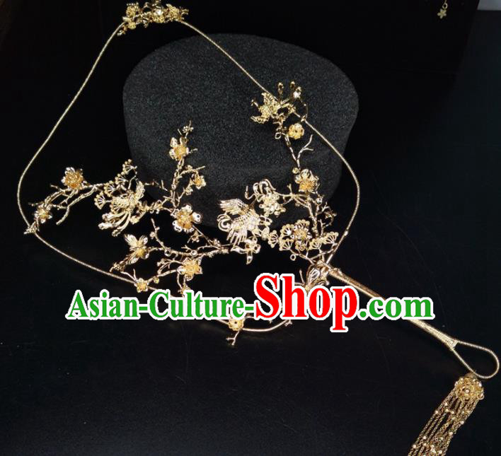 Chinese Traditional Wedding Accessories Classical Bride Golden Cranes Palace Fan for Women Chinese Traditional Wedding Accessories Classical Bride Golden Cranes Palace Fan for Women