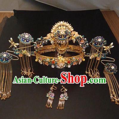 Top Chinese Traditional Wedding Hair Accessories Classical Phoenix Coronet Hairpins Headdress for Women
