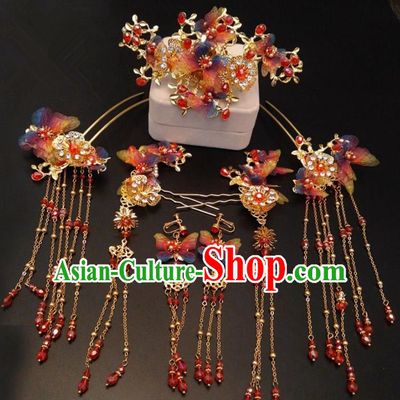 Top Chinese Traditional Wedding Colorful Butterfly Hair Accessories Classical Phoenix Coronet Hairpins Headdress for Women