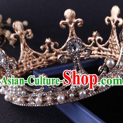 Top Grade Gothic Hair Accessories Crystal Pearls Round Royal Crown for Women