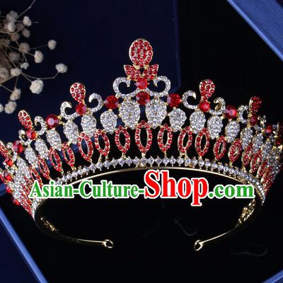 Top Grade Gothic Hair Accessories Red Crystal Royal Crown for Women