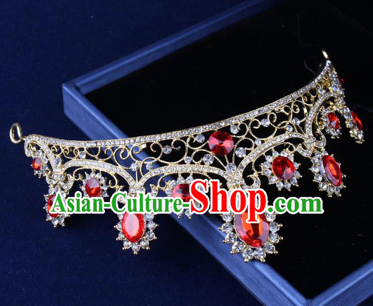Top Grade Gothic Hair Accessories Princess Red Crystal Royal Crown for Women Top Grade Gothic Hair Accessories Princess Red Crystal Royal Crown for Women