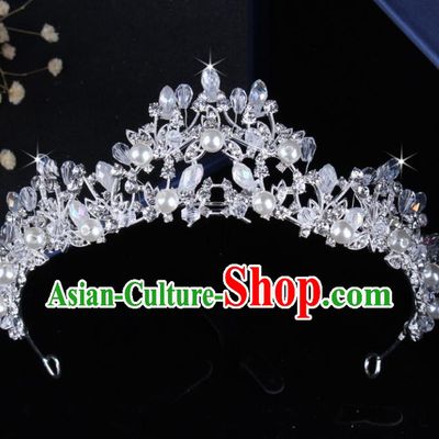 Top Grade Gothic Hair Accessories Catwalks Princess Crystal Pearls Royal Crown for Women