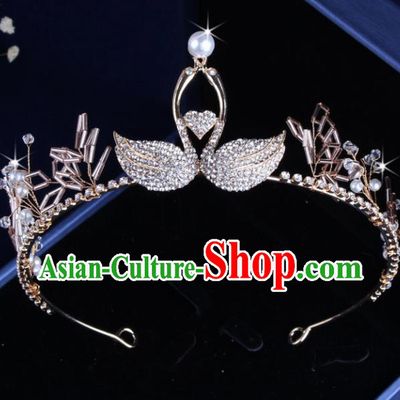 Top Grade Gothic Hair Accessories Catwalks Princess Crystal Swan Royal Crown for Women
