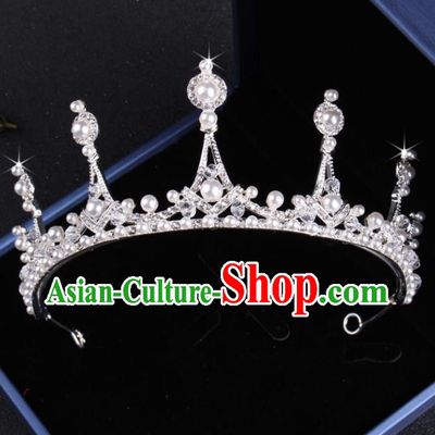 Top Grade Gothic Hair Accessories Catwalks Princess Pearls Royal Crown for Women