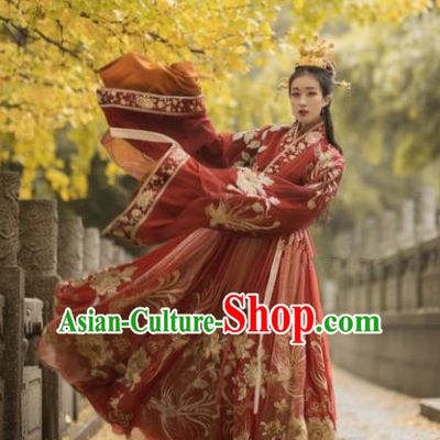 Chinese Ancient Drama Palace Lady Wedding Red Hanfu Dress Traditional Jin Dynasty Princess Replica Costumes for Women