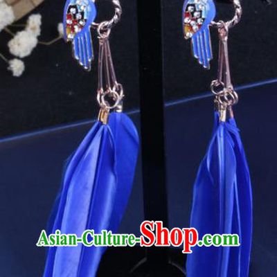 Top Grade Gothic Ear Accessories Catwalks Royalblue Feather Earrings for Women