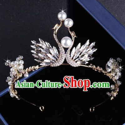 Top Grade Baroque Hair Accessories Catwalks Princess Crystal Swan Pearls Royal Crown for Women