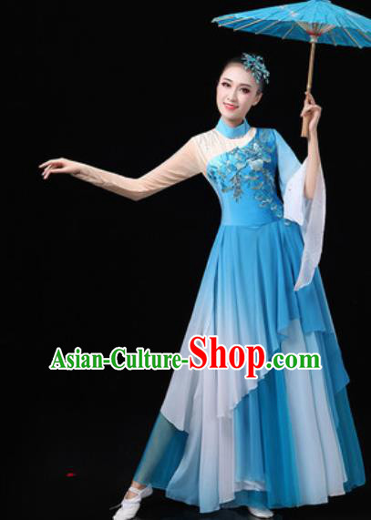 Chinese Traditional Classical Dance Costumes Umbrella Dance Group Dance Blue Dress for Women Chinese Traditional Classical Dance Costumes Umbrella Dance Group Dance Blue Dress for Women