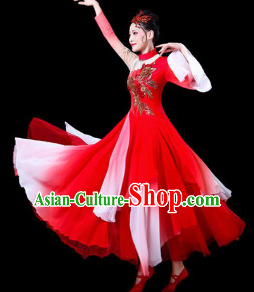 Chinese Traditional Classical Dance Costumes Umbrella Dance Group Dance Red Dress for Women Chinese Traditional Classical Dance Costumes Umbrella Dance Group Dance Red Dress for Women