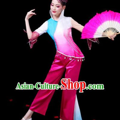 Chinese Traditional Folk Dance Costumes Fan Dance Yangko Group Dance Rosy Clothing for Women