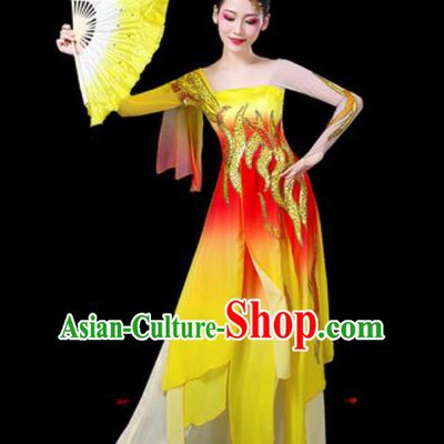 Chinese Classical Dance Costumes Traditional Umbrella Dance Group Dance Yellow Dress for Women
