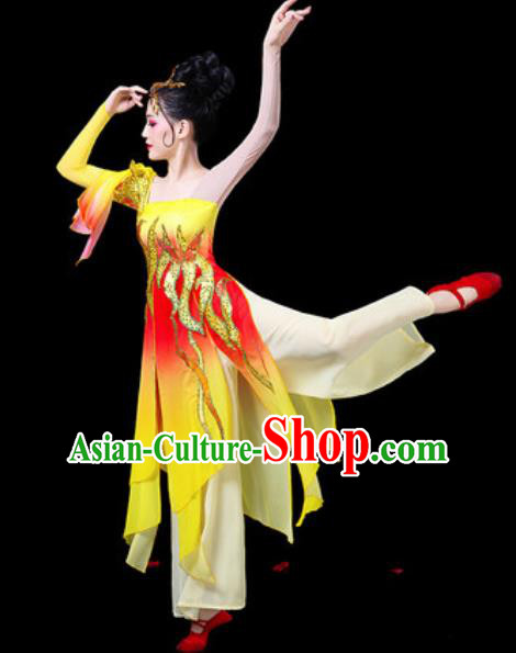 Chinese Classical Dance Costumes Traditional Umbrella Dance Group Dance Yellow Dress for Women Chinese Classical Dance Costumes Traditional Umbrella Dance Group Dance Yellow Dress for Women