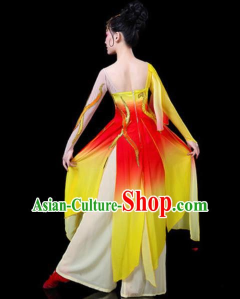 Chinese Classical Dance Costumes Traditional Umbrella Dance Group Dance Yellow Dress for Women Chinese Classical Dance Costumes Traditional Umbrella Dance Group Dance Yellow Dress for Women