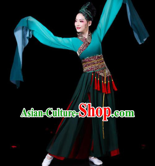 Chinese Classical Dance Costumes Traditional Umbrella Dance Group Dance Atrovirens Dress for Women Chinese Classical Dance Costumes Traditional Umbrella Dance Group Dance Atrovirens Dress for Women