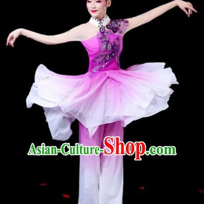 Chinese Classical Dance Costumes Traditional Umbrella Dance Purple Dress for Women