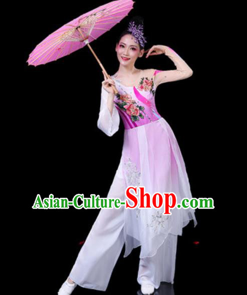 Chinese Classical Dance Umbrella Dance Costumes Traditional Lotus Dance Pink Dress for Women Chinese Classical Dance Umbrella Dance Costumes Traditional Lotus Dance Pink Dress for Women