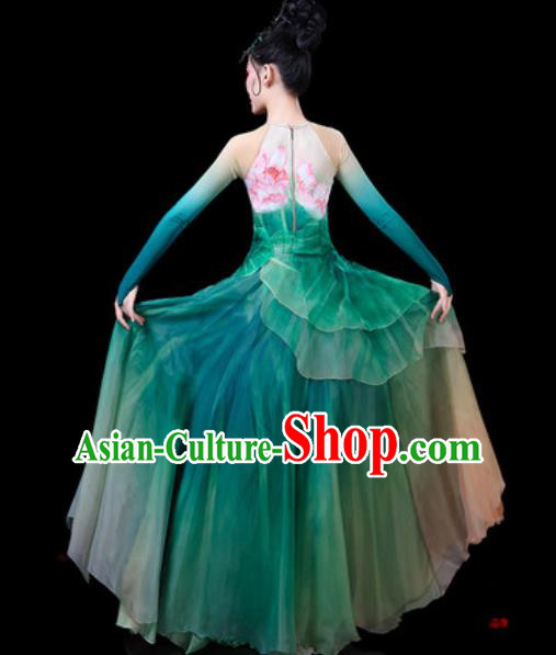 Chinese Classical Dance Umbrella Dance Costumes Traditional Lotus Dance Green Dress for Women Chinese Classical Dance Umbrella Dance Costumes Traditional Lotus Dance Green Dress for Women