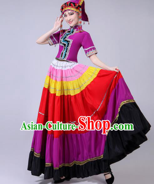 Chinese Ethnic Costumes Traditional Yi Nationality Folk Dance Pleated Dress for Women Chinese Ethnic Costumes Traditional Yi Nationality Folk Dance Pleated Dress for Women