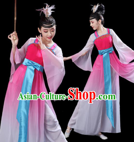 Chinese Classical Dance Umbrella Dance Pink Dress Traditional Chorus Costumes for Women Chinese Classical Dance Umbrella Dance Pink Dress Traditional Chorus Costumes for Women